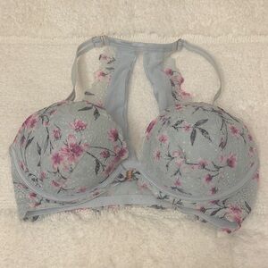 PINK Victoria's Secret Floral Lace Bra - Light Gray and Pink